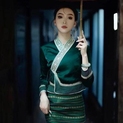秋冬长袖传统傣装筒裙西双版纳旅拍写真网红同款大码日常傣族服装