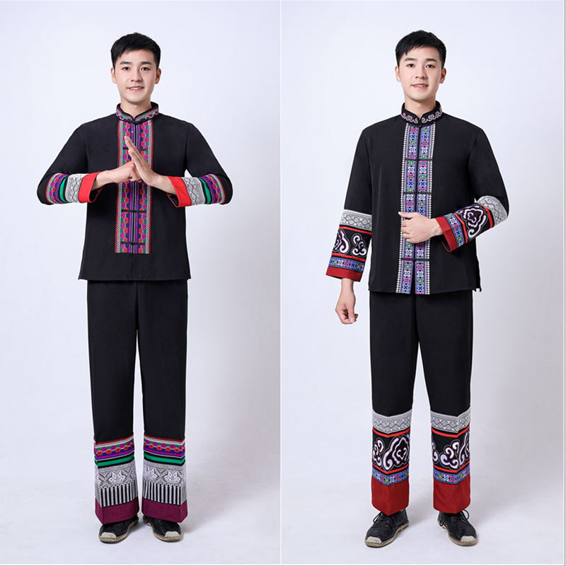 云南少数民族特色工作服男士套装 葫芦丝演奏 彝族火把节服饰