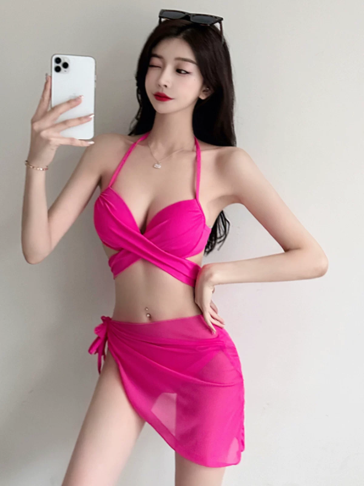 Sexy swimwear, supporting split set, 3 piece set