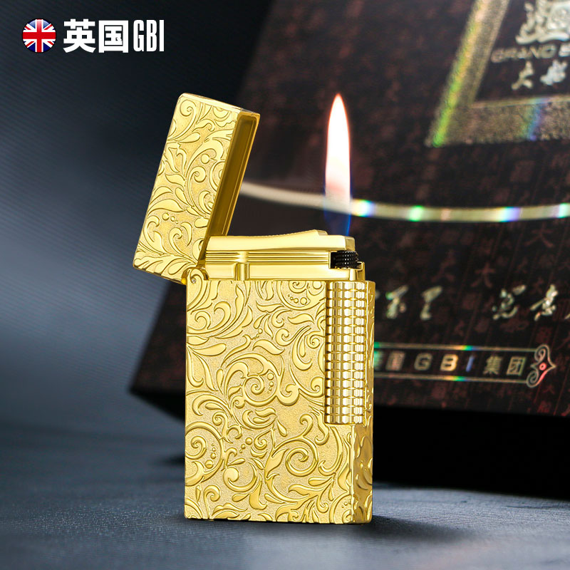 英国GBI男士高档充气火机金属黄铜钢音侧滑朗声打火机送男友礼物
