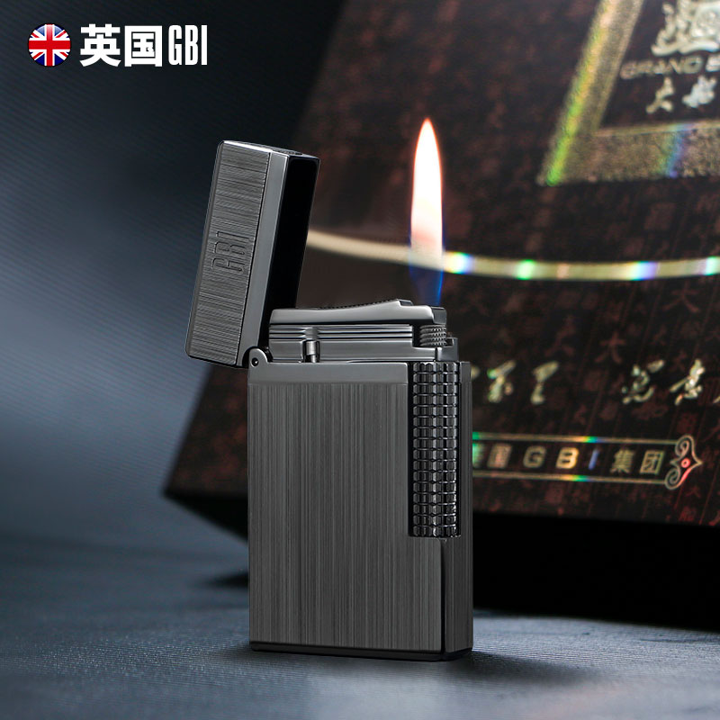 英国GBI大船朗声打火机纯黄铜充气明火高级个性侧滑轮男士钢音