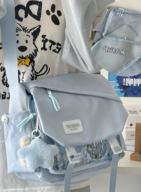 日系学院风工装邮差包女休闲纯色透明百搭学生斜挎包少女通勤痛包