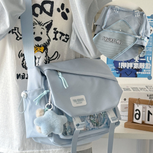 日系学院风工装邮差包女休闲纯色透明百搭学生斜挎包少女通勤痛包