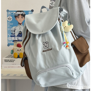 新款美式学院风书包女初高中大学生百搭抽绳双肩包小众出游背包男