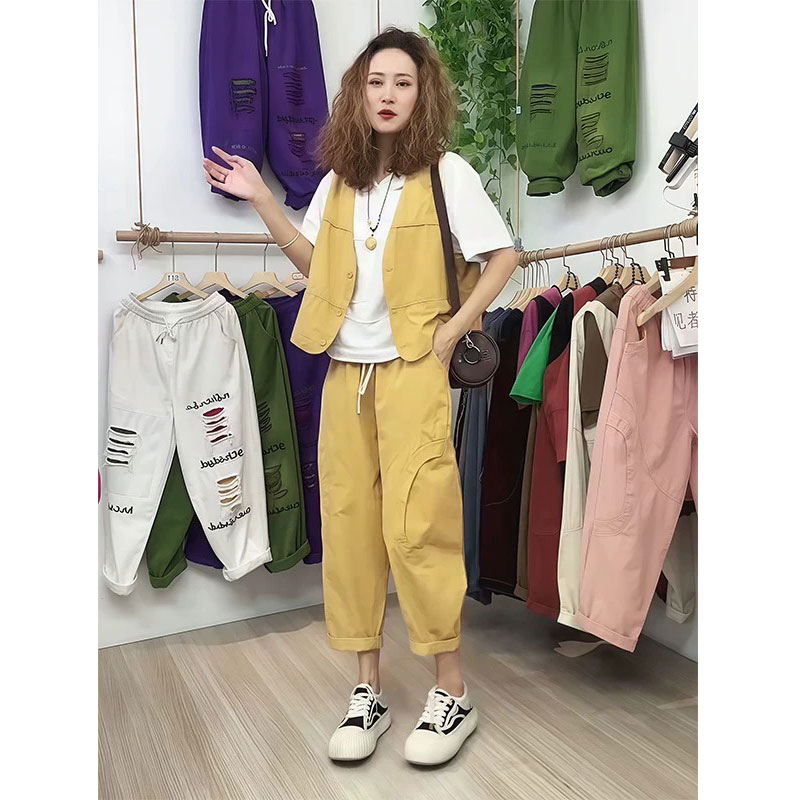 欧货减龄百搭休闲马甲套装女春夏