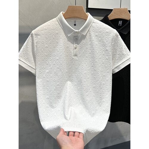 白色提花polo衫男夏季2026新款短袖翻领百搭痞帅潮牌修身男士T恤