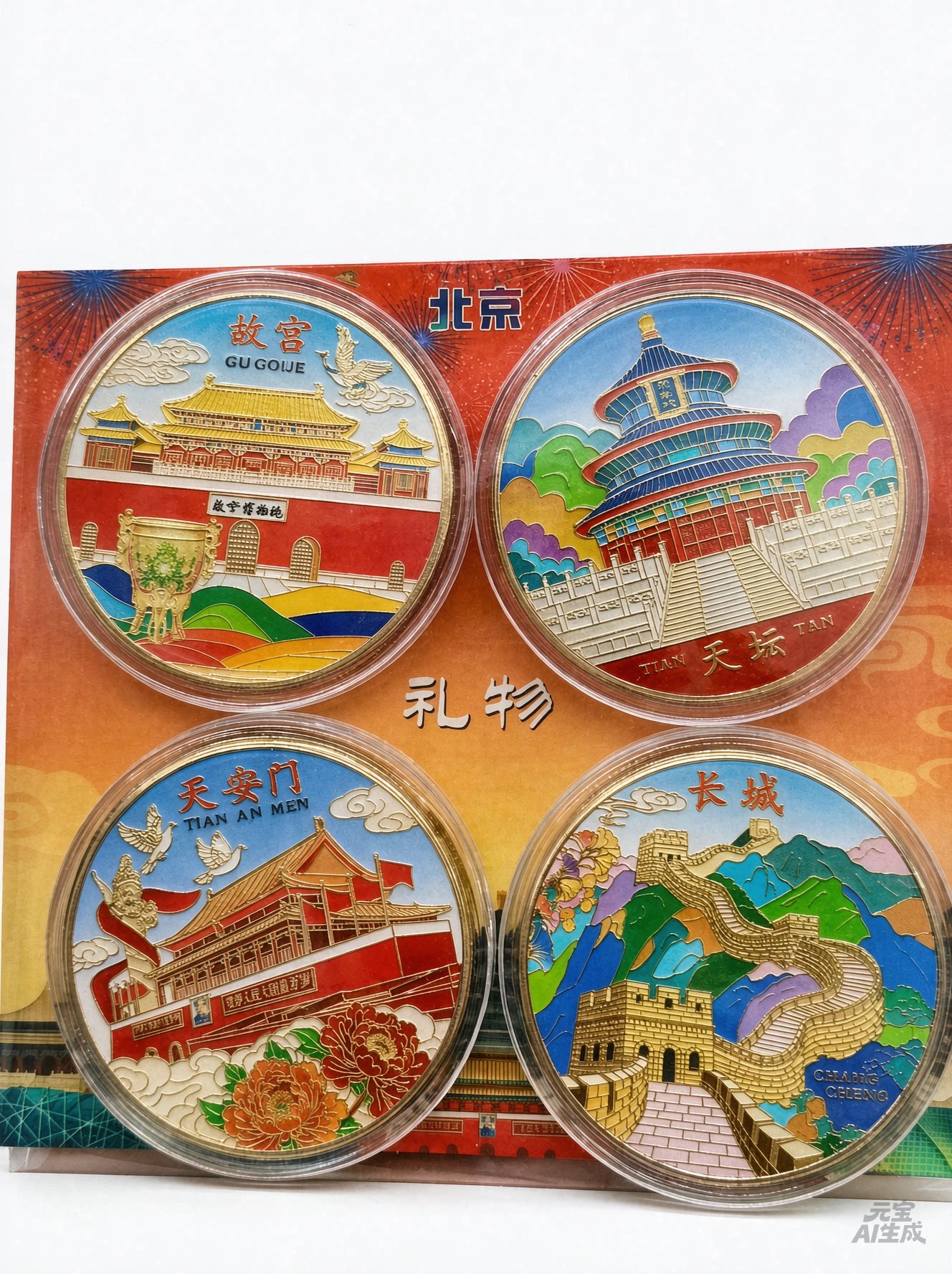 北京旅游纪念币4件天安门故宫长城天坛纪念品送明朋友礼品