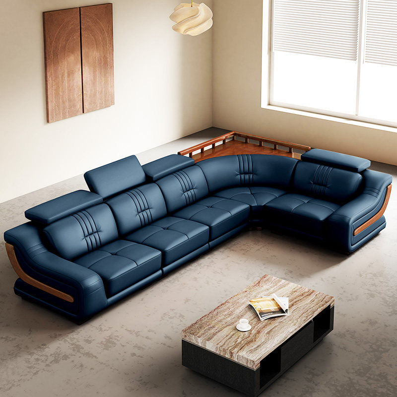 真皮沙发头层牛皮客厅组合实木现代新中式东莞佛山龙江转角大沙发