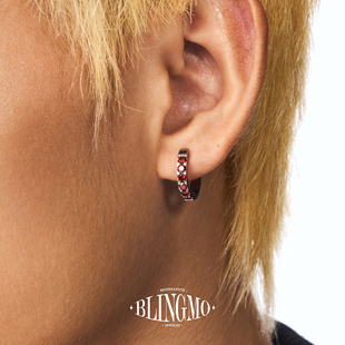 BLINGMO F136钛合金植入级镶钻红色耳环耳圈男女直针防过敏养耳洞