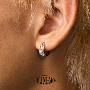 BLINGMO S925纯银满钻莫桑钻叶子树叶耳环耳圈男女款高级感轻奢