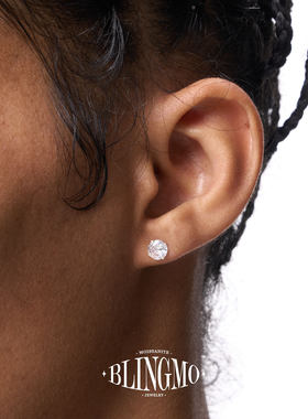 BLINGMO 足银S999螺丝耳钉男女圆形钻石纯银耳骨钉睡觉免摘养耳洞