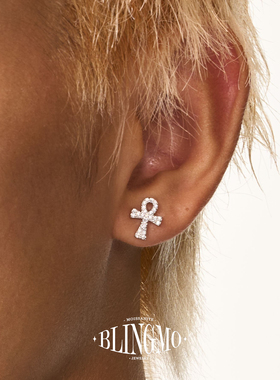 BLINGMO S925纯银安赫十字架耳钉男女同款耳环时尚简约耳饰耳坠
