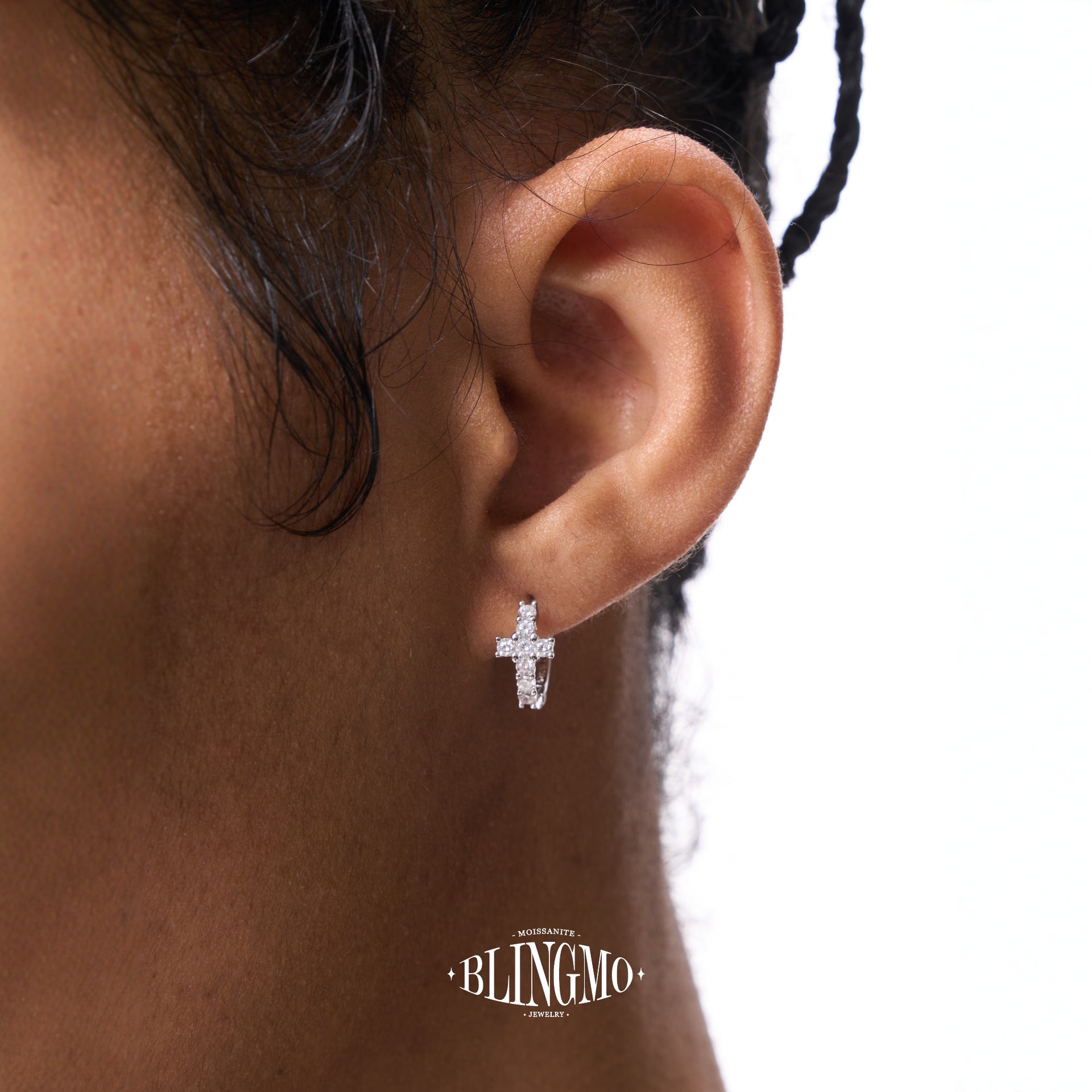 S925纯银满钻十字架耳环耳钉