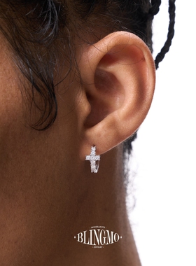 BLINGMO 十字架耳环S925通体纯银耳钉锆石耳扣轻奢高级感男女同款