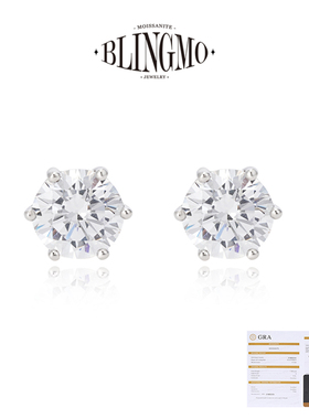 BLINGMO S925纯银D色莫桑钻六爪耳钉欧美嘻哈HipHop饰品情侣礼物