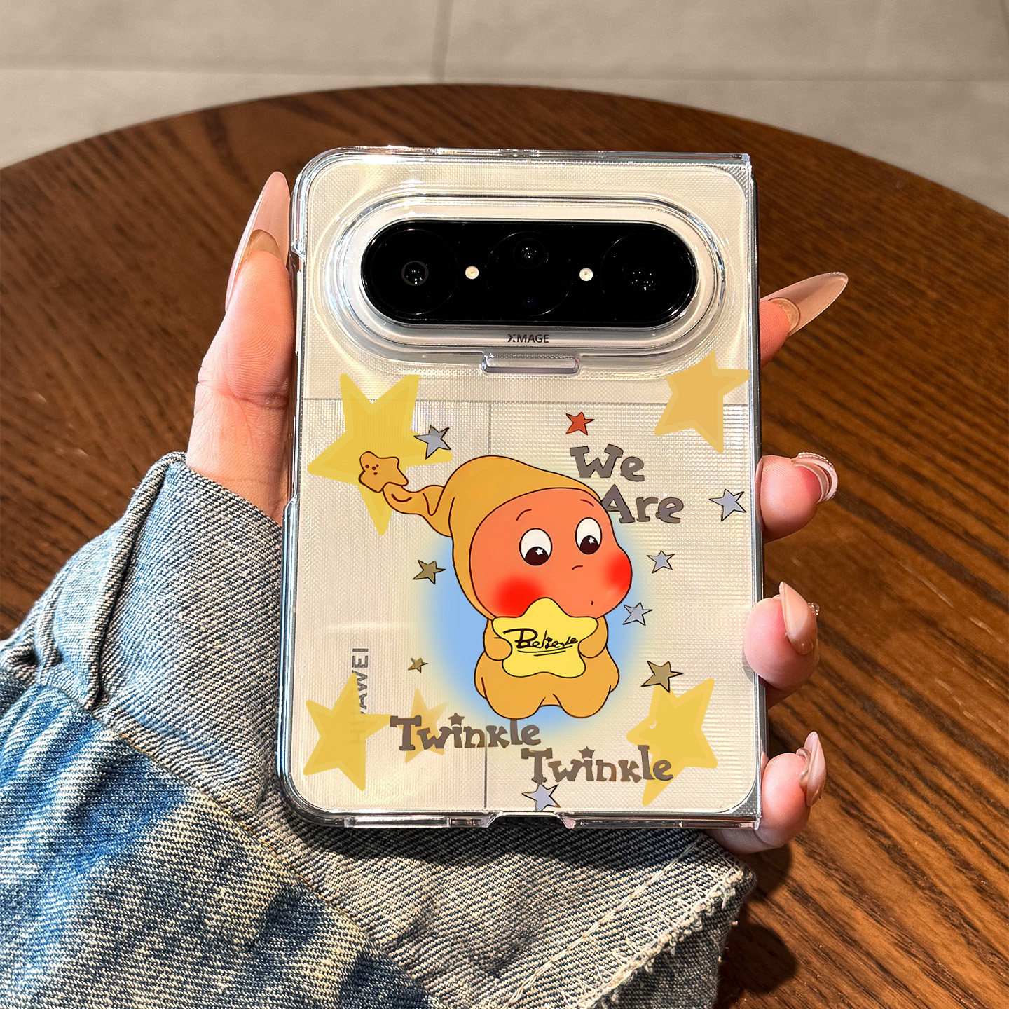 适用华为puraxmax折叠屏新款手机壳英文星星人PuraXMax典藏版透明高级感创意女品外防摔puraxmax保护套