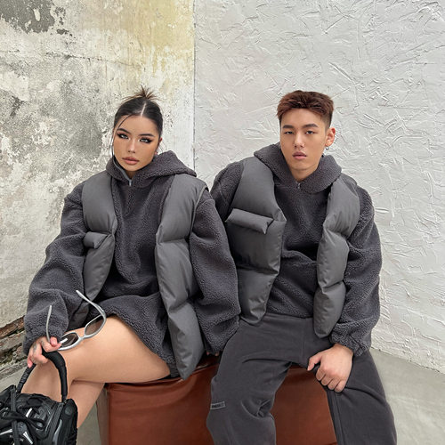 欧美短款加厚双面穿棉服马甲