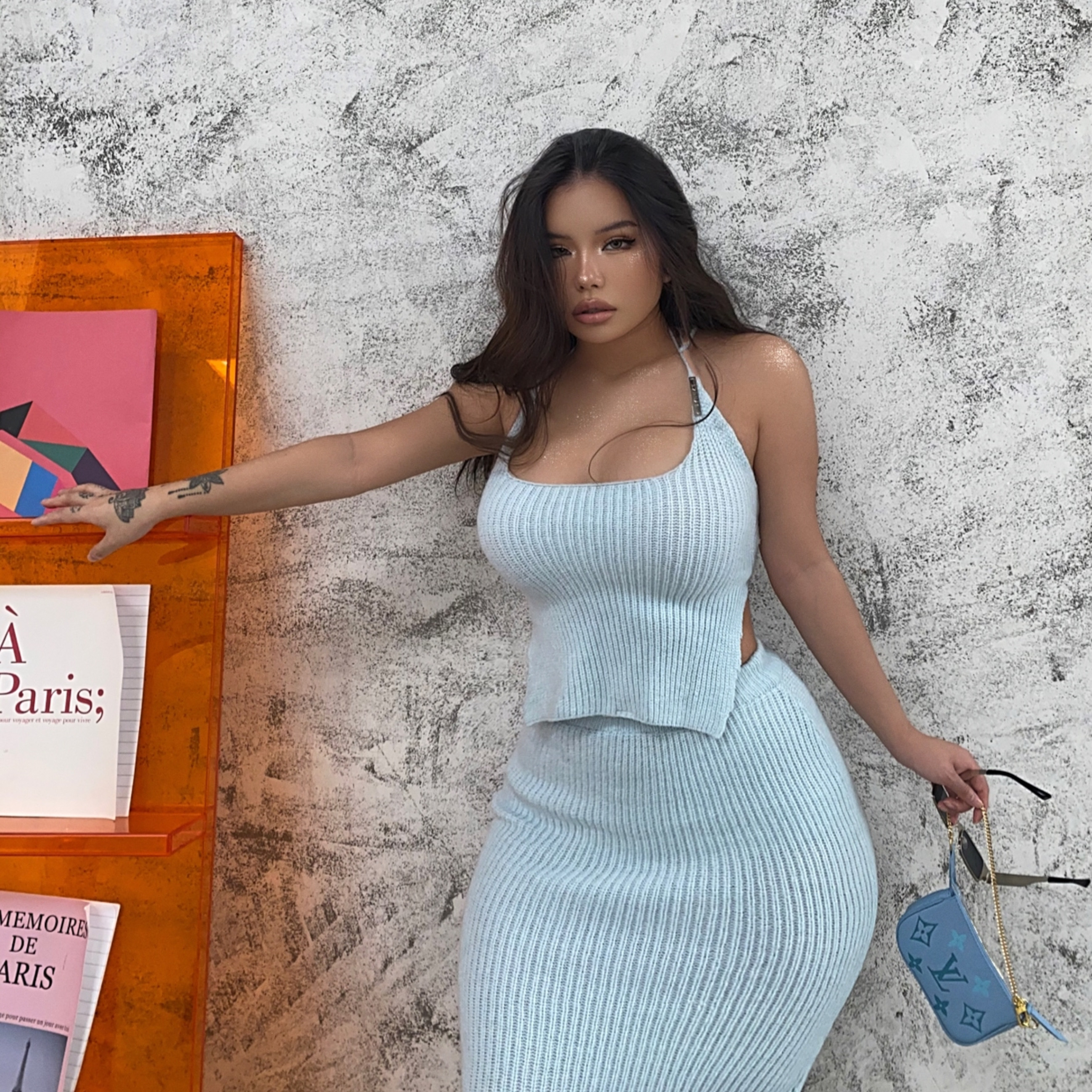 欧美针织露背欧美修身