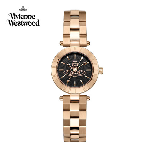 Vivienne西太后正品轻奢女玫瑰金立体钢带黑色表盘英国欧美手表