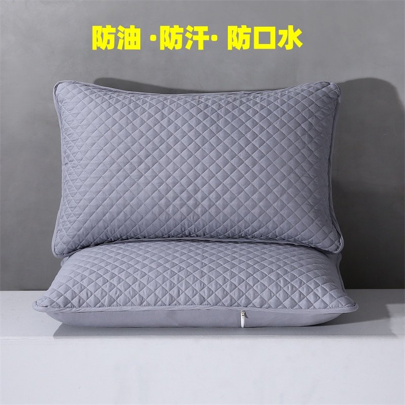 竹浆纤维加厚夹棉枕套家用防头油防汗防口水菱格纹48x74cm可机洗