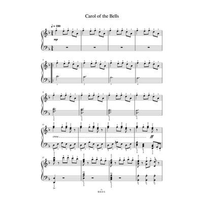 Carol of the Bells 钢琴谱 全指法谱 高清正版完整版