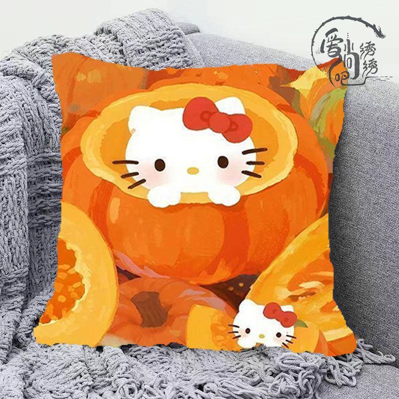 HelloKitty十字绣抱枕新款可爱卡通线绣枕套沙发靠垫手工diy靠枕
