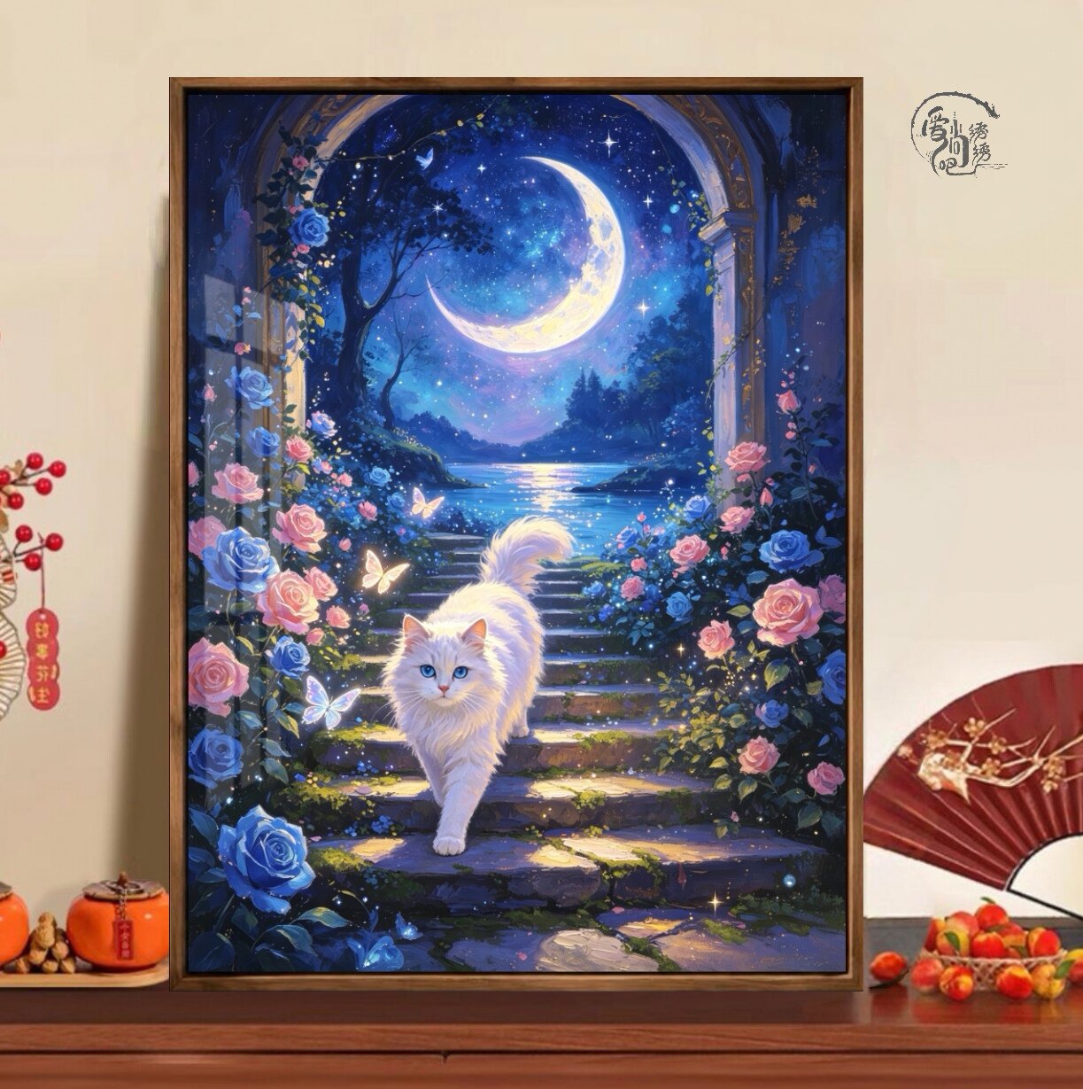 星月夜花海猫咪十字绣新款高颜值可爱动物线绣客厅玄关diy手工绣