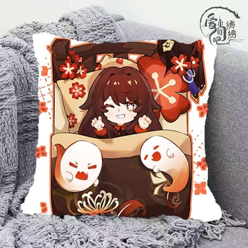 原神胡桃十字绣抱枕原神人物周边线绣枕套沙发卧室手工绣diy靠枕