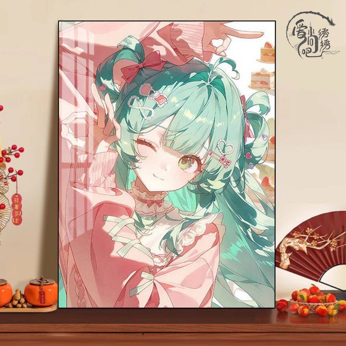 十字绣初音未来-桃粉薄荷2026新款治愈卡通人物线绣卧室diy手工绣