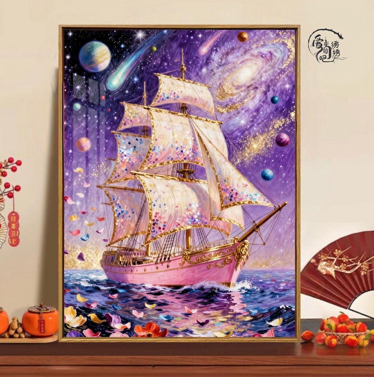 海上帆船十字绣新款高颜值一帆风顺线绣客厅玄关diy手工绣小件