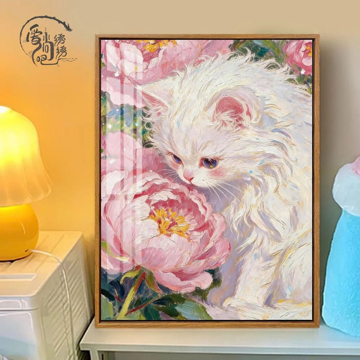 花卉小白猫十字绣新款ins治愈系超萌猫咪线绣客厅卧室手工diy刺绣