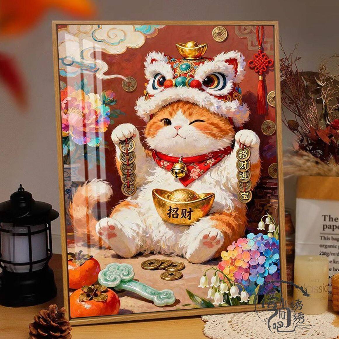 吉祥招财猫十字绣新款中国风喜庆装饰线绣玄关办公室手工diy自绣
