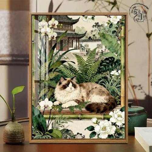 窗台猫咪十字绣新款复古绿意窗棂线绣客厅卧室手工diy自己绣风景