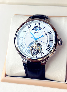 2024新款蓝色气球全自动机械表防水镂空手表男士时尚潮流陀飞轮腕