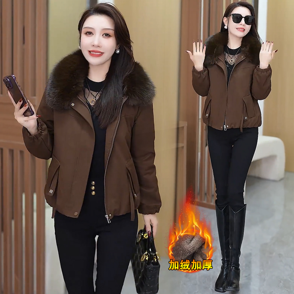 加绒加厚牛仔派克服棉衣女冬季新款洋气可拆卸毛领夹克保暖棉服潮