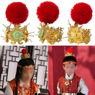 红楼梦贾宝玉束发发冠87年老版贾宝玉绛绒簪缨古风束发嵌宝玉金冠