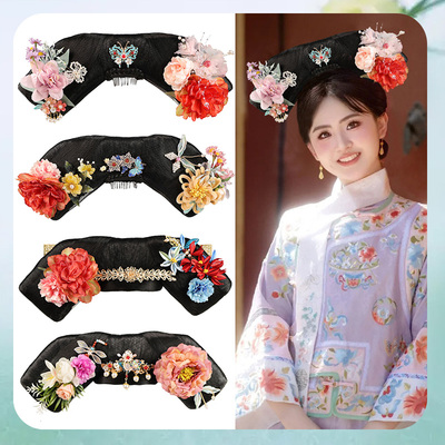 汉服发饰古装假发包清朝宫廷风头饰古风满族造型成人发髻格格