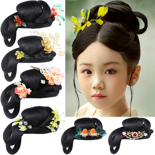 古装女童民族古典舞头饰饰品套装儿童汉服假发包古风宋制明制发髻