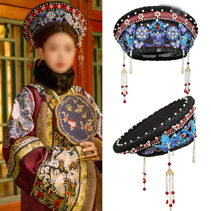 故宫影视拍照皇后帽钿亲子摄影配饰清朝皇后娘娘景泰蓝花丝钿子头