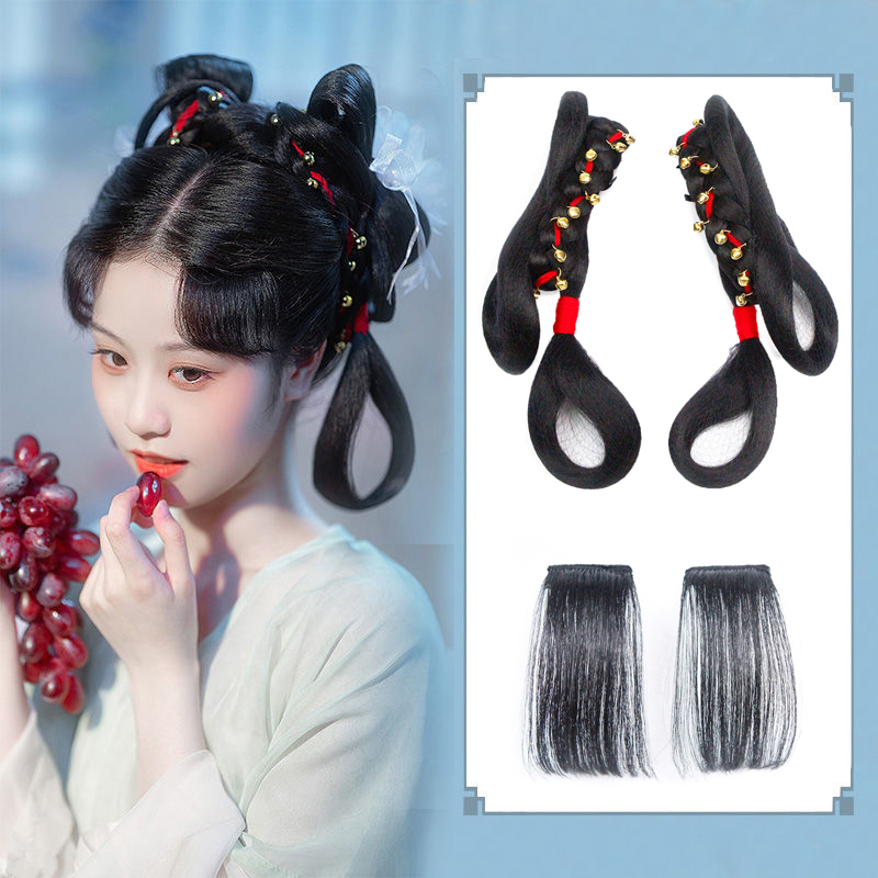 古风假发女可爱红绳汉服宋制明制刘海造型配饰铃铛发包假发套装