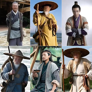 春秋战国影视演出服男士樵夫渔夫棉麻古装衣服老夫子农民表演服装