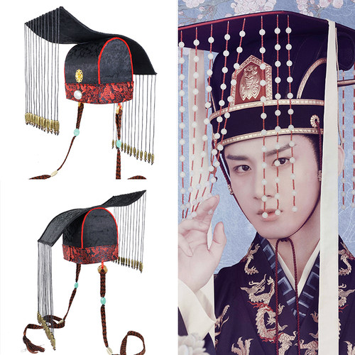 古装影视皇帝珠帘帽子演出