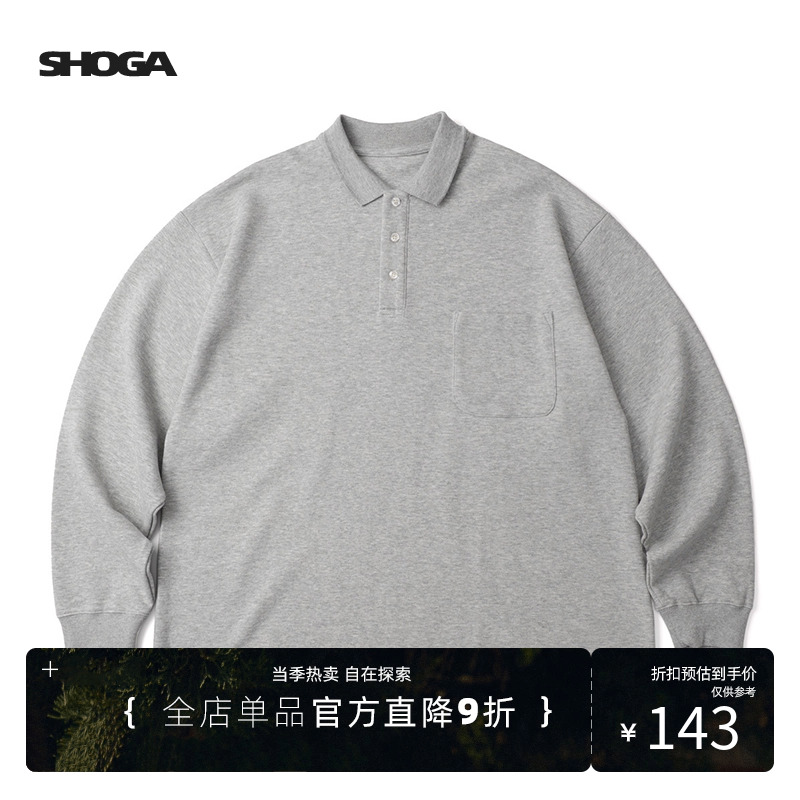 SHOGA重磅320G玲珑珠地棉情侣polo衫长袖t恤宽松休闲打底上衣男秋