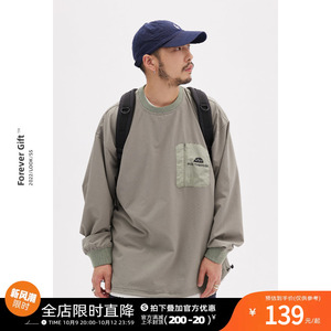 ForeverGift2023秋季新款日系圆领长袖T恤男cityboy复古套头卫衣
