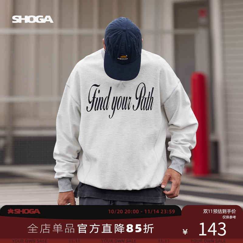 SHOGA重磅500G摇纯棉卫衣男秋冬款日系复古字母印花宽松休闲上衣