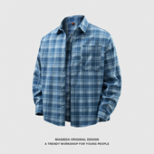 马切达2026新款 日系格纹衬衣潮流休闲外套 春季 磨毛复古男士 衬衫