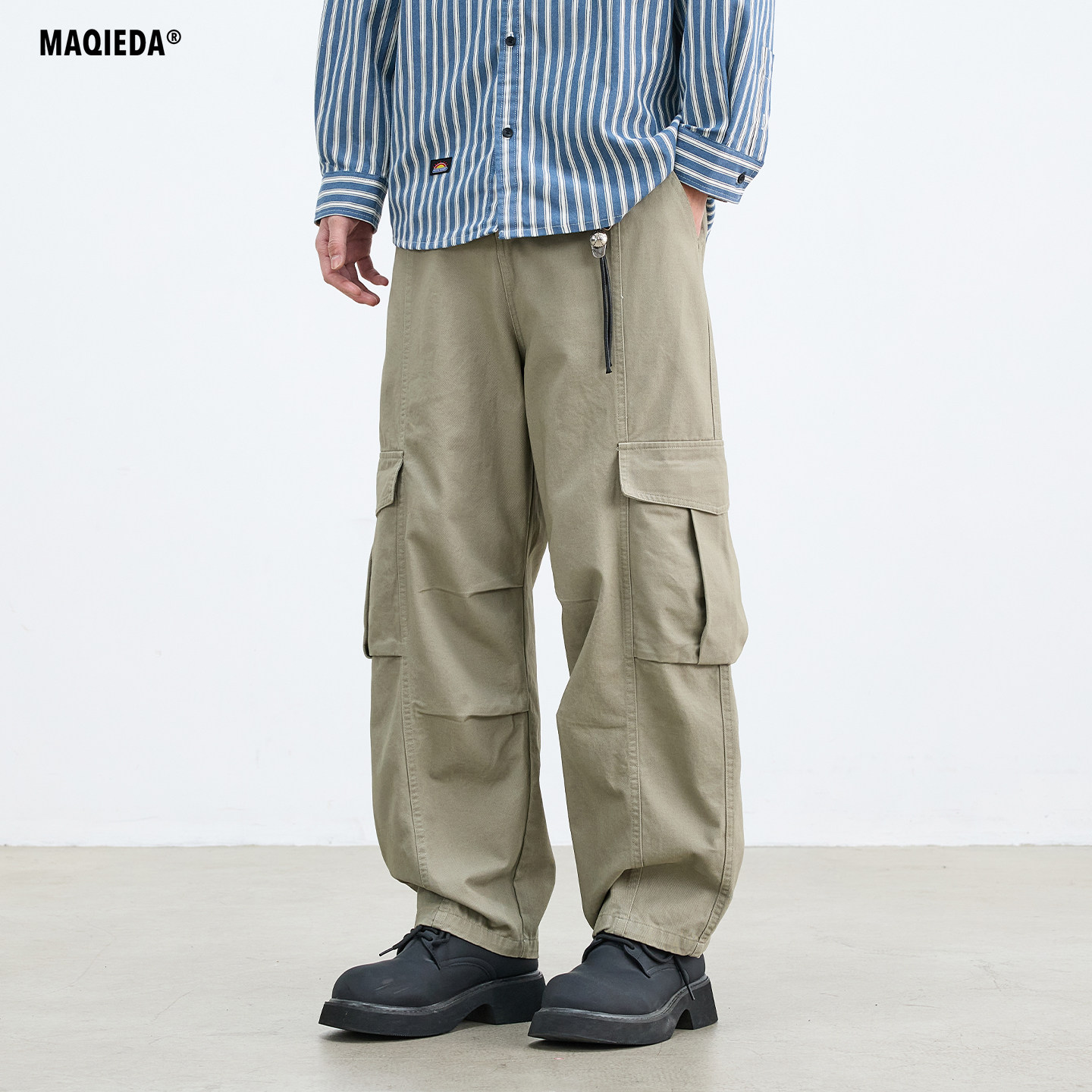 马切达春季纯棉美式男生工装裤直筒多口袋休闲长裤百搭宽松男裤潮,男装,休闲裤,淘宝优惠券,粉丝福利购,淘宝优惠卷