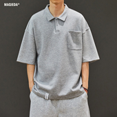 T恤宽松休闲半袖 男短袖 日系纯色街头复古体恤潮 POLO衫 马切达夏季