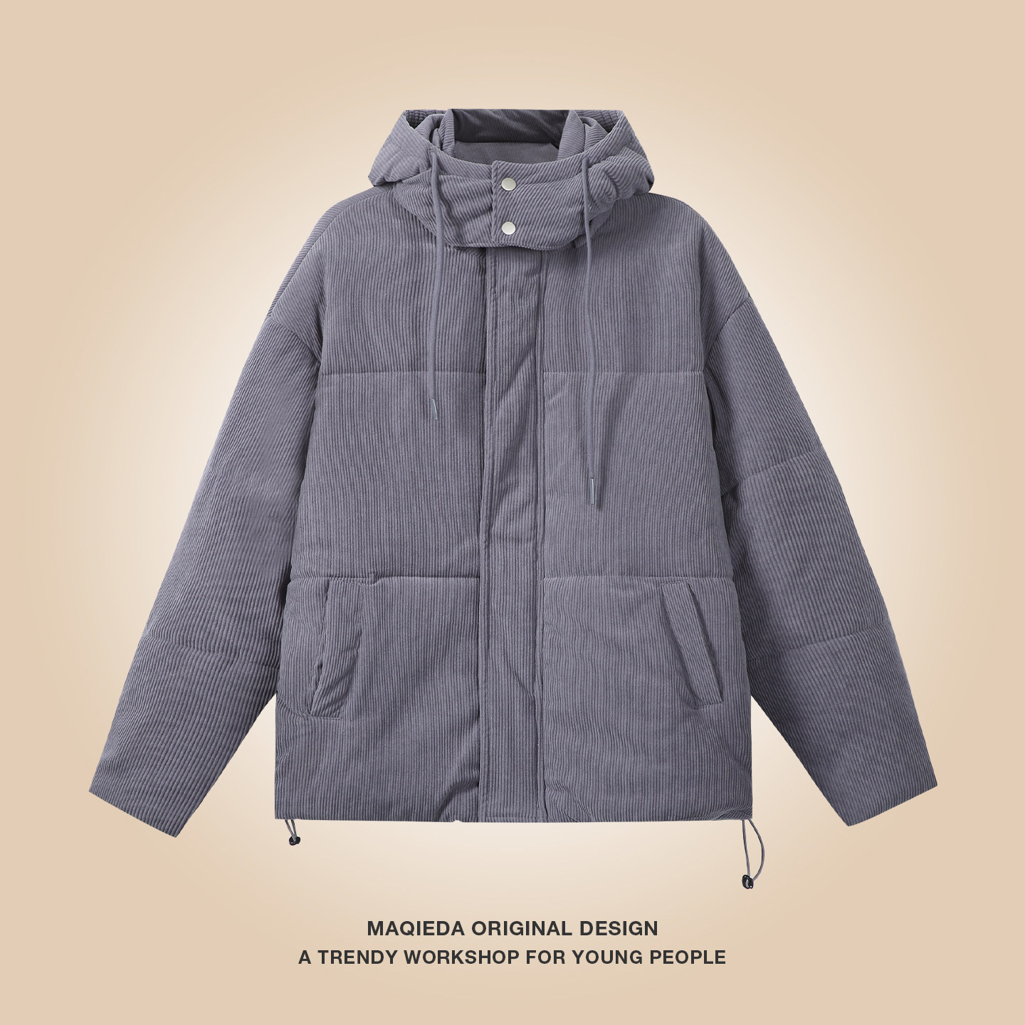 马切达冬季日系可拆卸帽子棉衣男