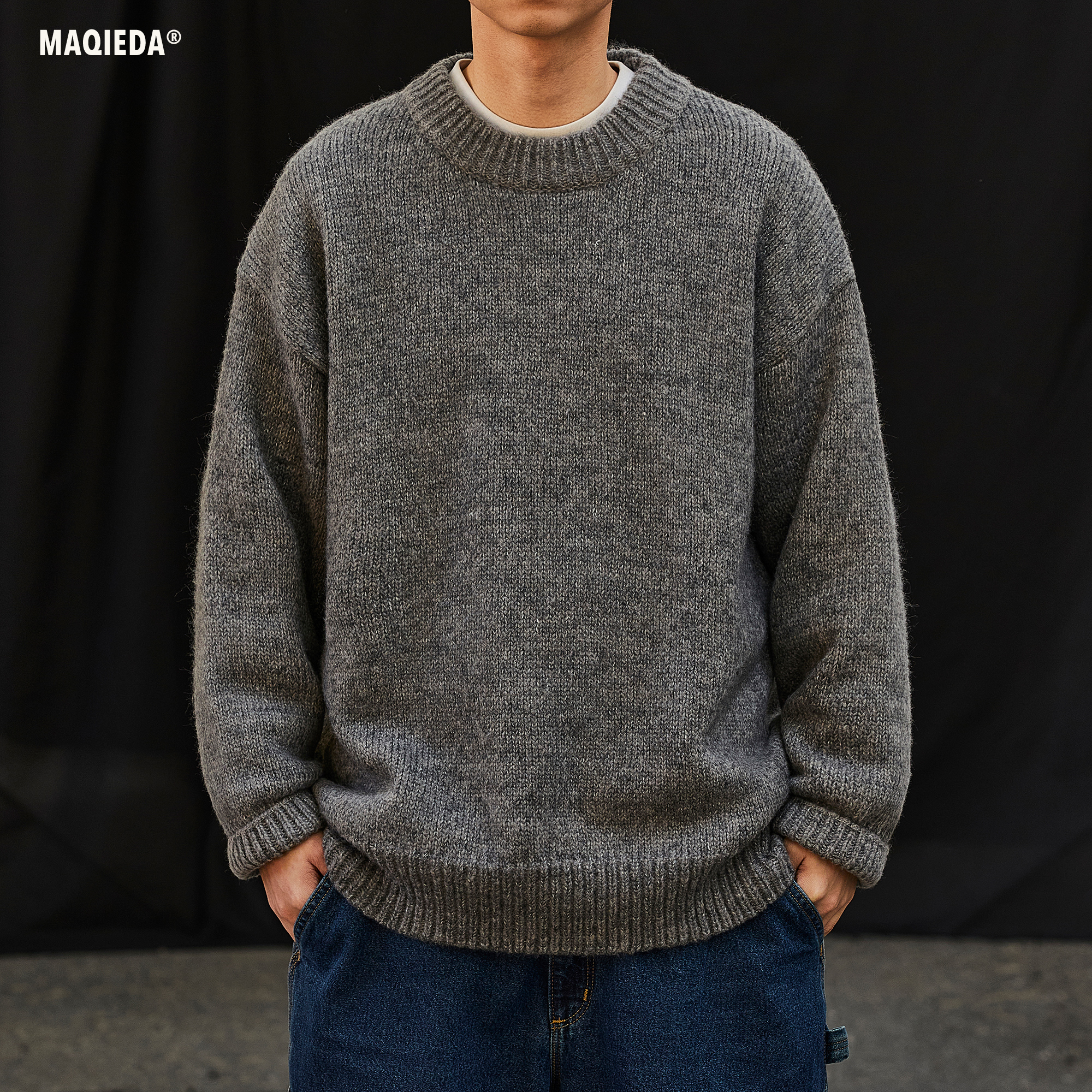 马切达春季保暖复古毛衣男外套